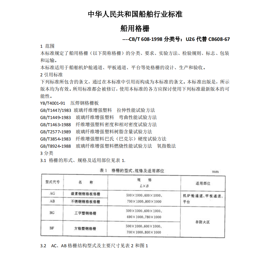 船用格栅制作标准CB/T608-1998-----无锡泡芙视频在线下载免费钢格板有限公司